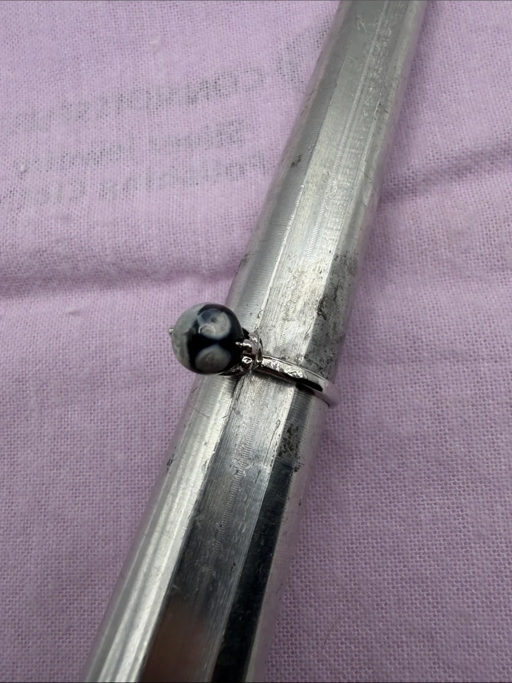 Sterling Silver Snowflake obsidian Adjustable Ring